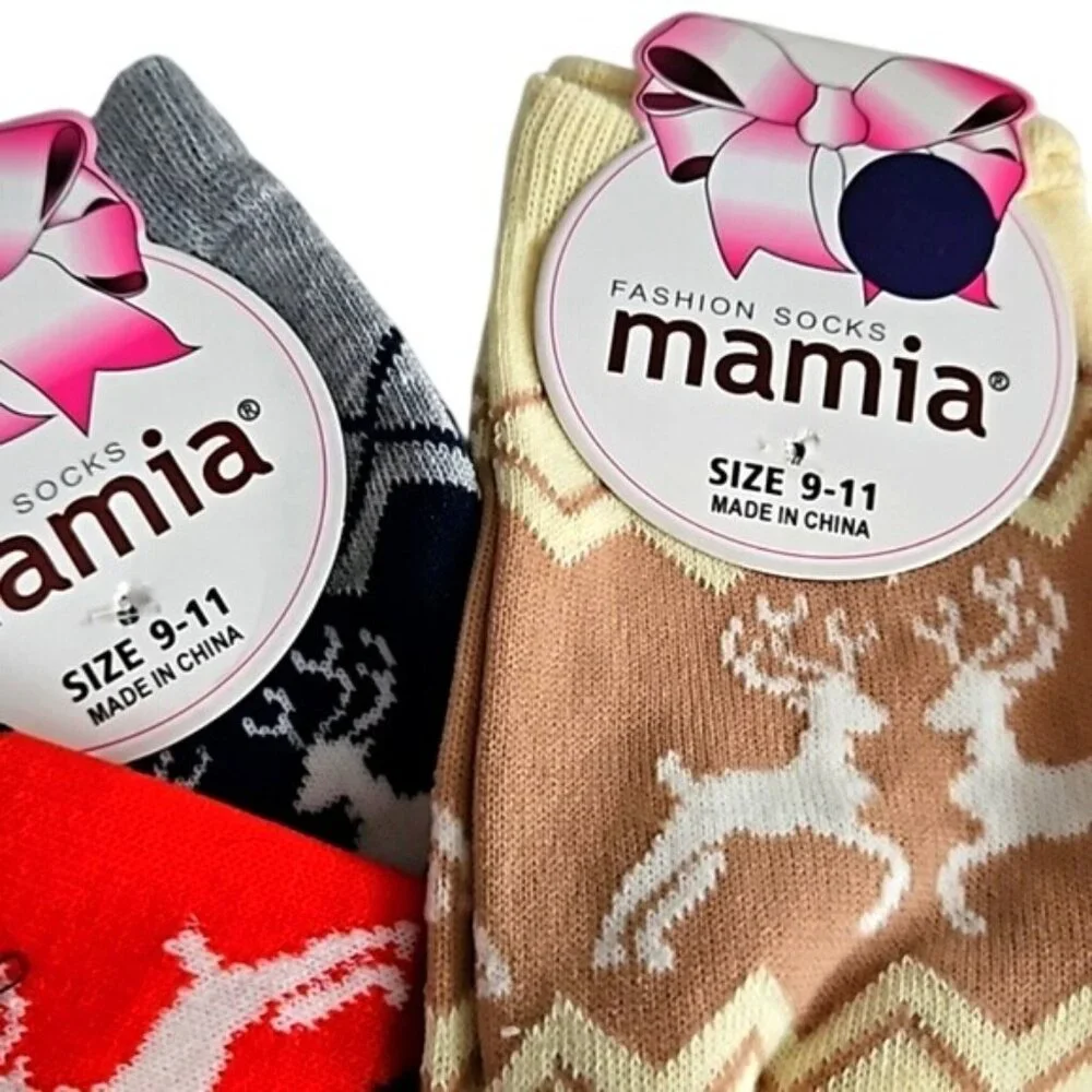 Mamia 3 Pack Christmas Holiday Reindeer Print Socks New Size 9-11 Women's